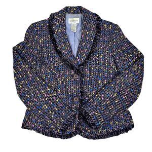 Chadwick’s Blazer 4P Petite Purple Woven Tweed Fringe Jacket Preppy Business